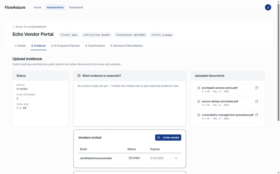 Invite Vendors to add evidence
