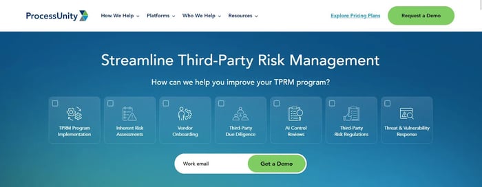 Screenshot of ProcessUnity’s Homepage 