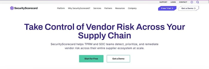 Screenshot of SecurityScorecard’s Homepage