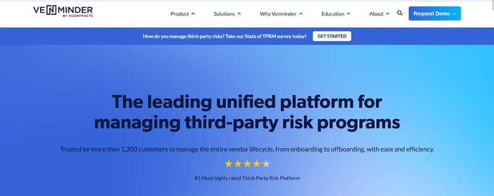 Screenshot of Venminder’s homepage