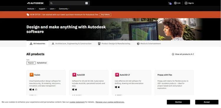 Screenshot of Autodesk’s homepage
