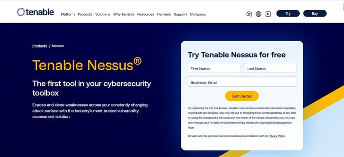 Screenshot of Nessus’ homepage