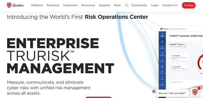 Screenshot of Qualys’ homepage