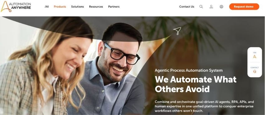 Screenshot ot Automation Anywhere’s homepage