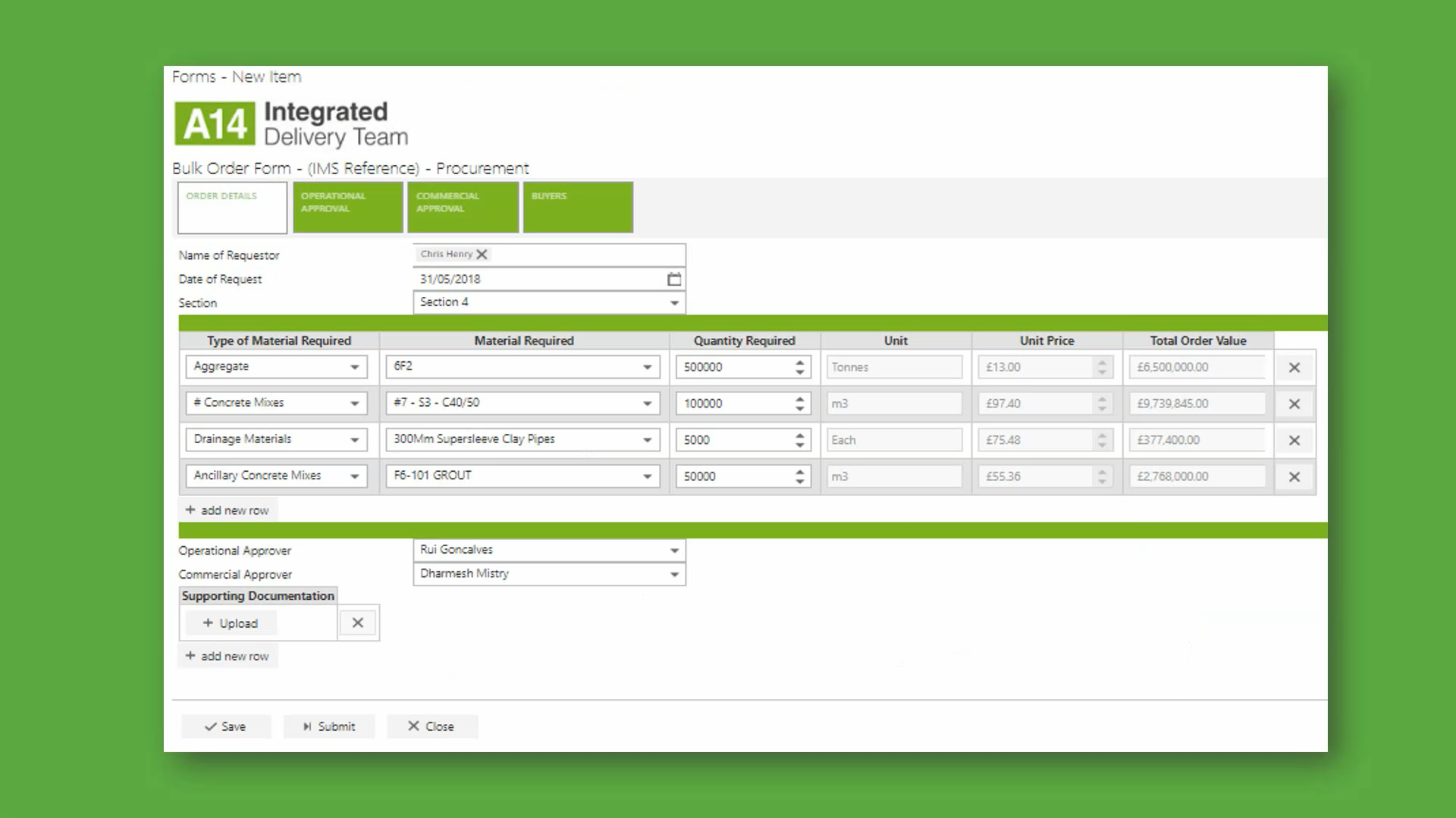 Materials Requisition Screenshot In FlowForma