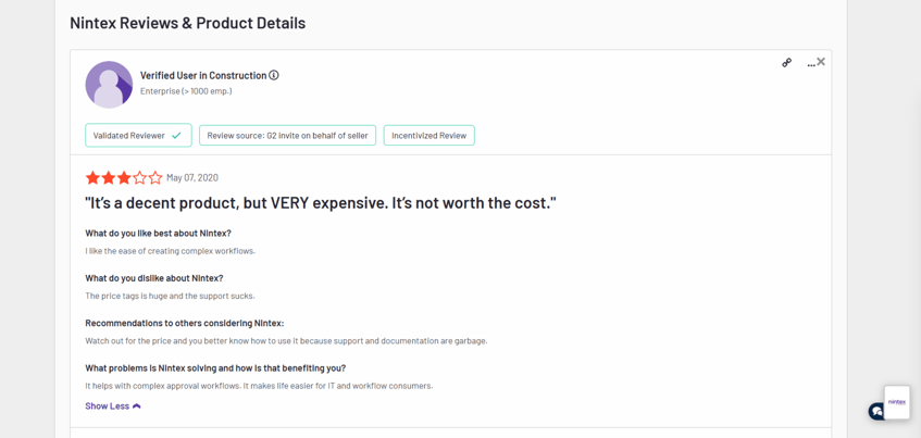A screenshot of a real product review