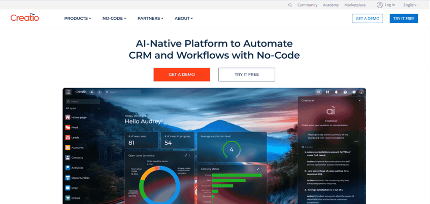 Creatio financial automation software for no-code finance workflow automation