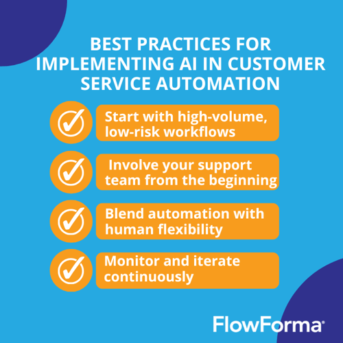 Image Shown: A graphic explaining the five best practices for implementing AI in customer service automation