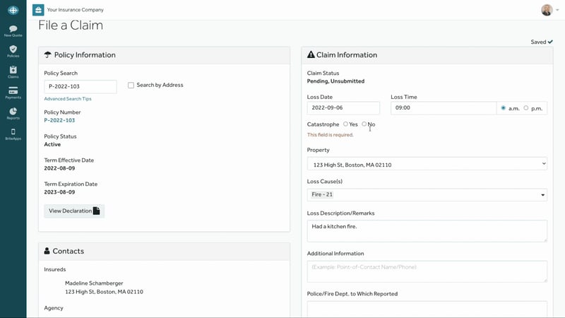 Screenshot of BriteCore's claims management dashboard