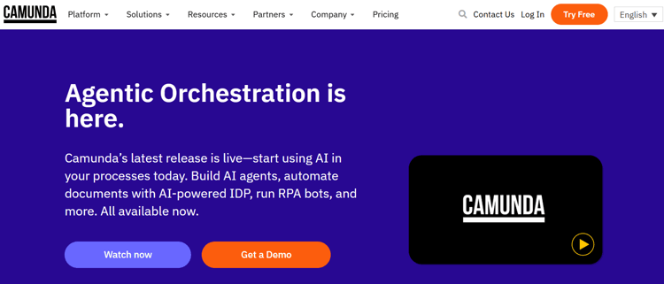 Screenshot of Camunda’s homepage