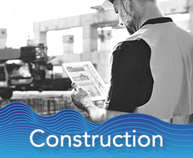 Construction blue wave white text
