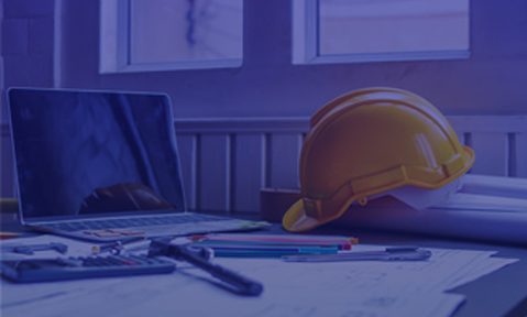 Construction image hat on desk blue
