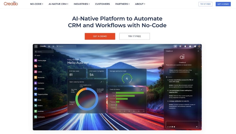 Screenshot of Creatio’s homepage