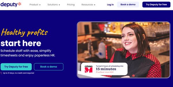 Image shown: A screenshot of Deputy’s homepage
