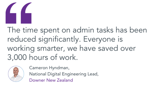 Testimonial of Reduction of time spent on admin tasks&nbsp;by Downer New Zealand 