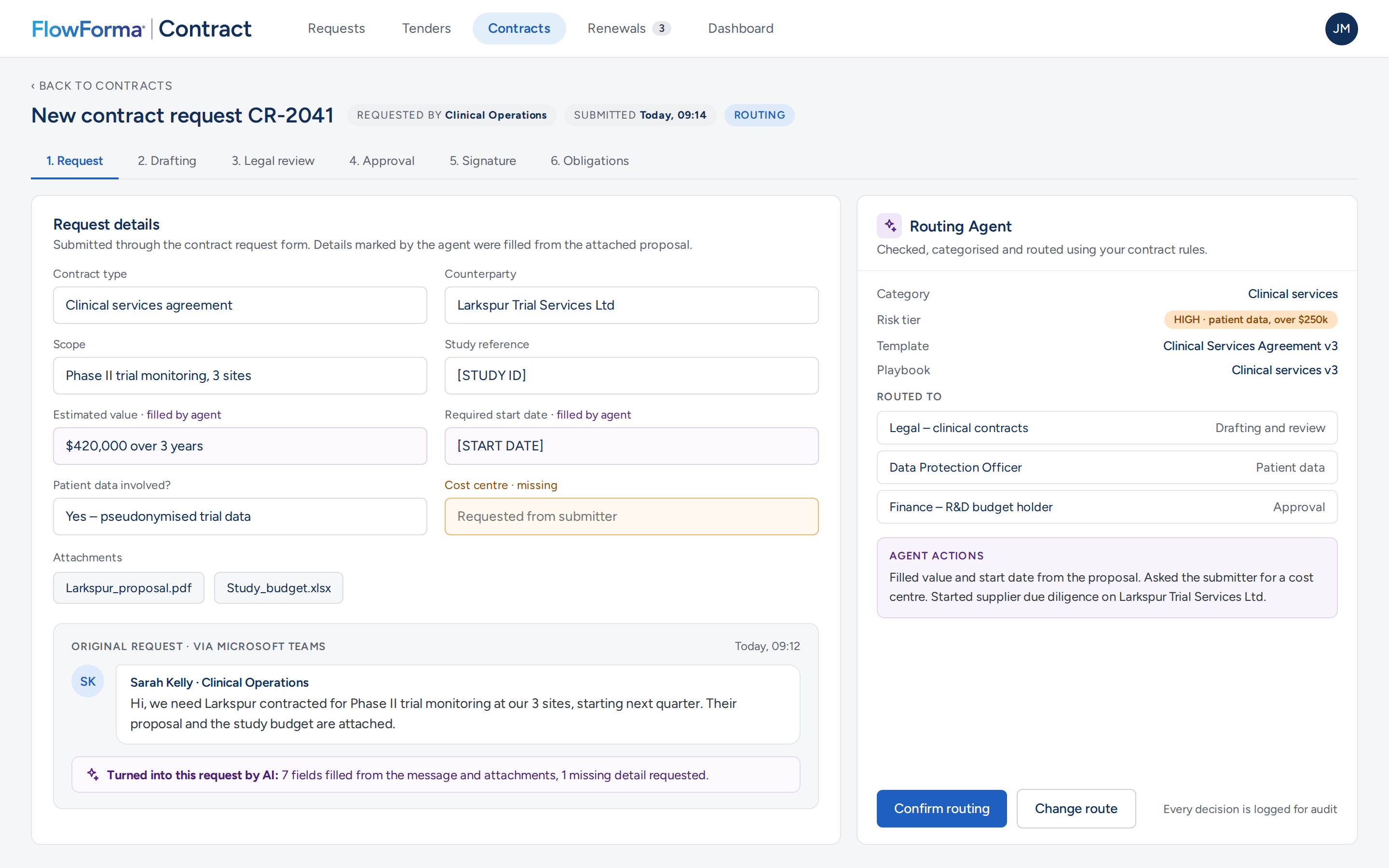 FlowForma-Contract-request-screen
