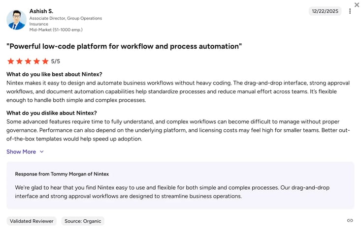 G2 Review of Nintex by Ashish