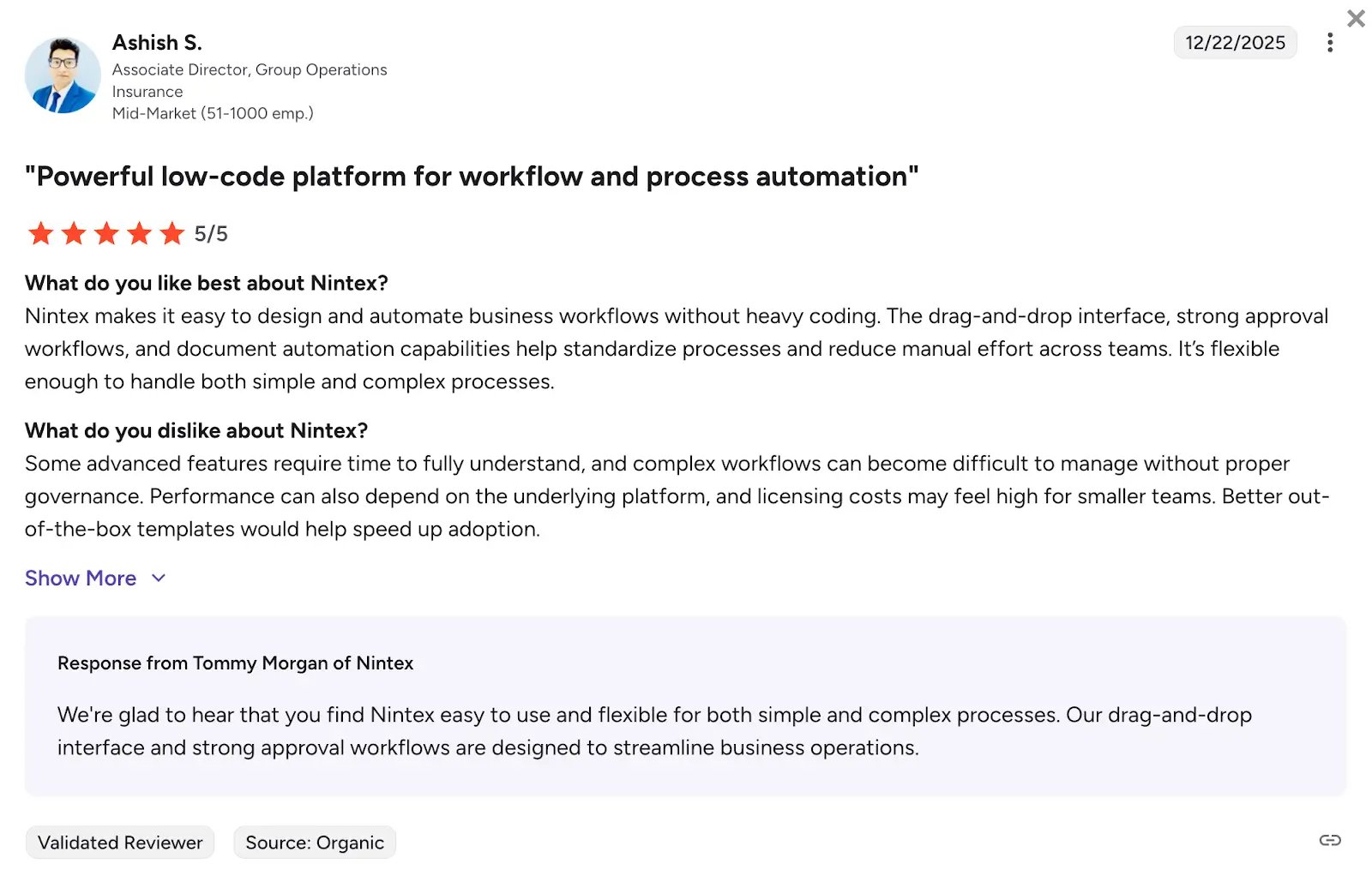 G2 Review of Nintex by Ashish