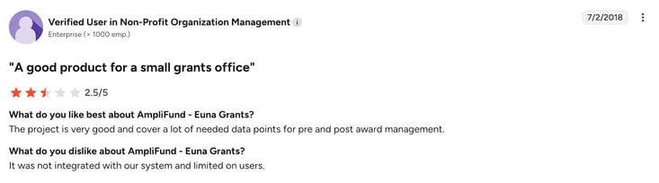 G2 review of AmpliFund by a non-profit organization