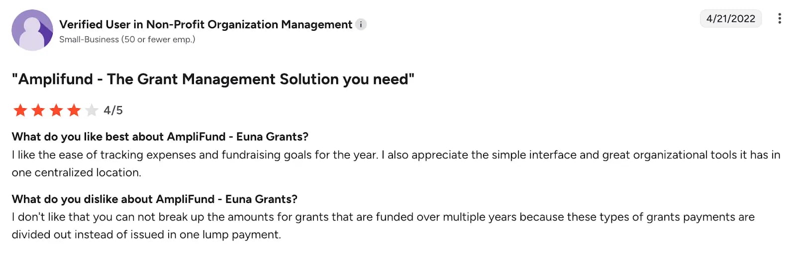 G2 review of Amplifund by non-profit customer