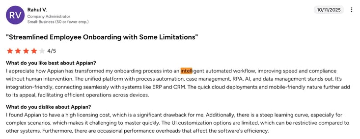 G2 review of Appian from Rahul V (1)