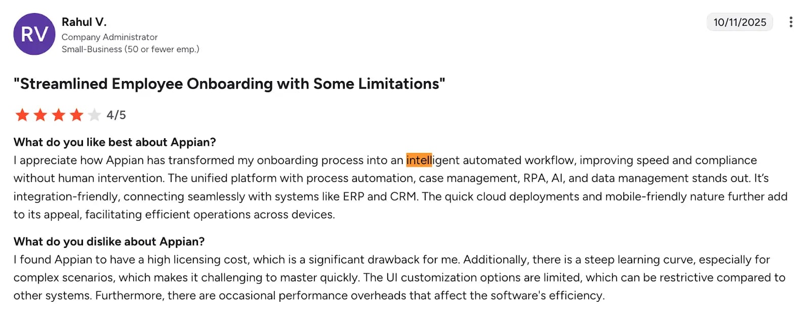 G2 review of Appian from Rahul V (1)