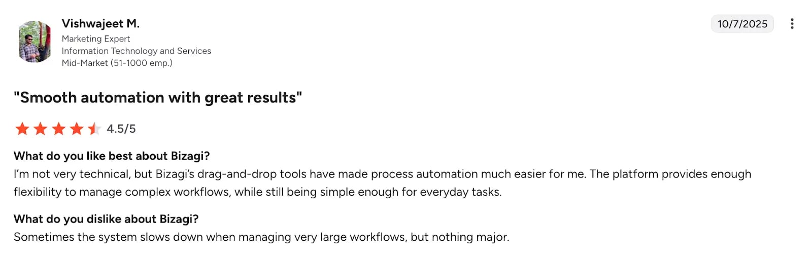 G2 review of Bizagi by Vishwajeet M