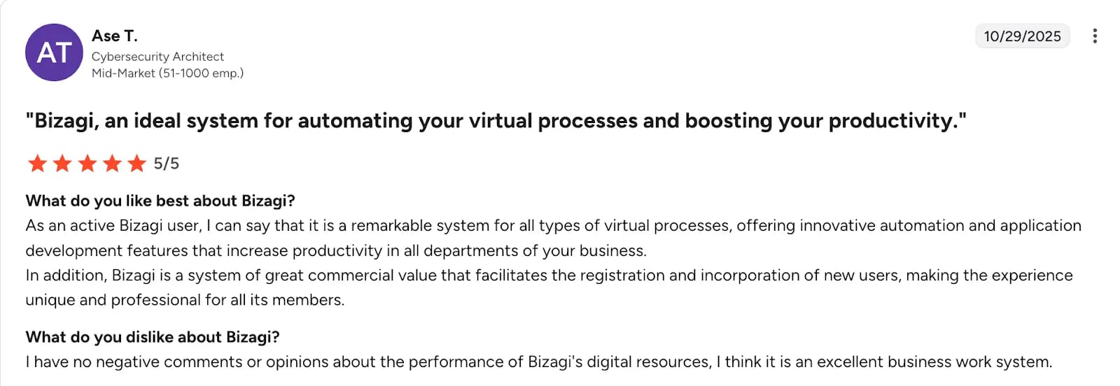 G2 review of Bizagi from Ase
