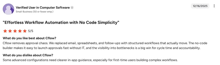 G2 review of Cflow from customer in software industry