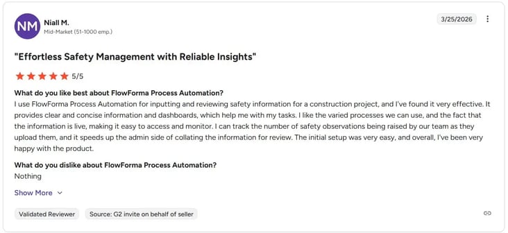 G2 review of FlowForma By Niall