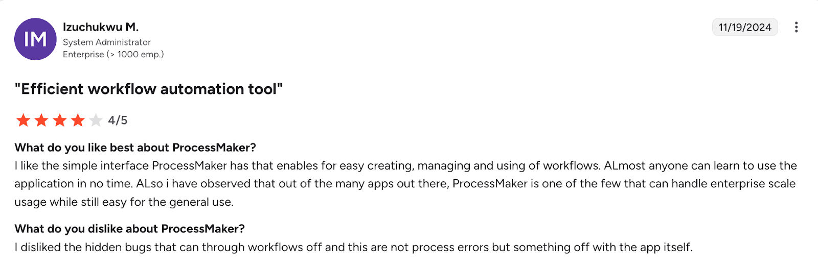 G2 review of Process Maker from Izchukwu