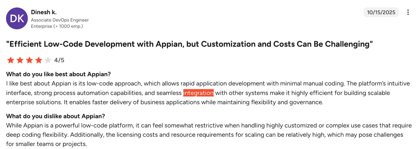 G2 reviw of Appian by Dinesh