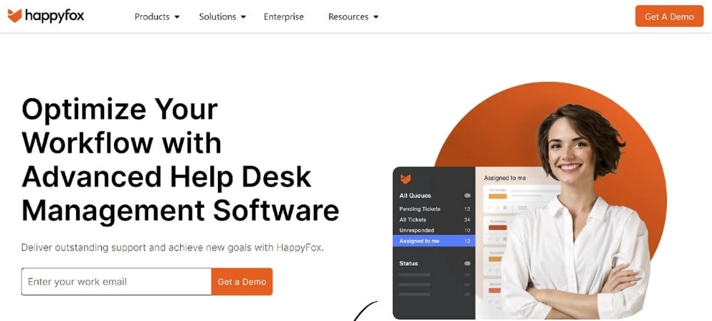 Screenshot of HappyFox’s homepage