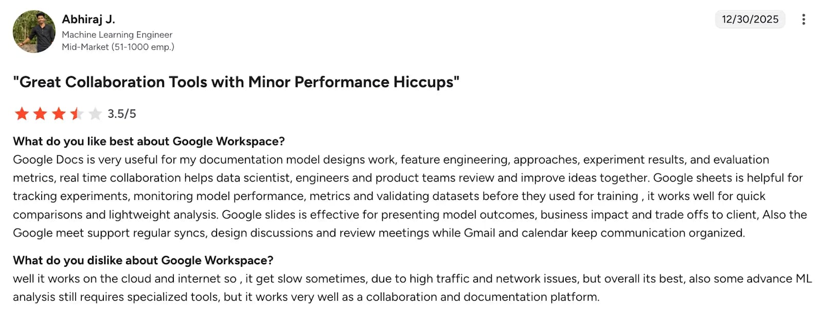 Image of G2 review of Google Forms by Abhiraj