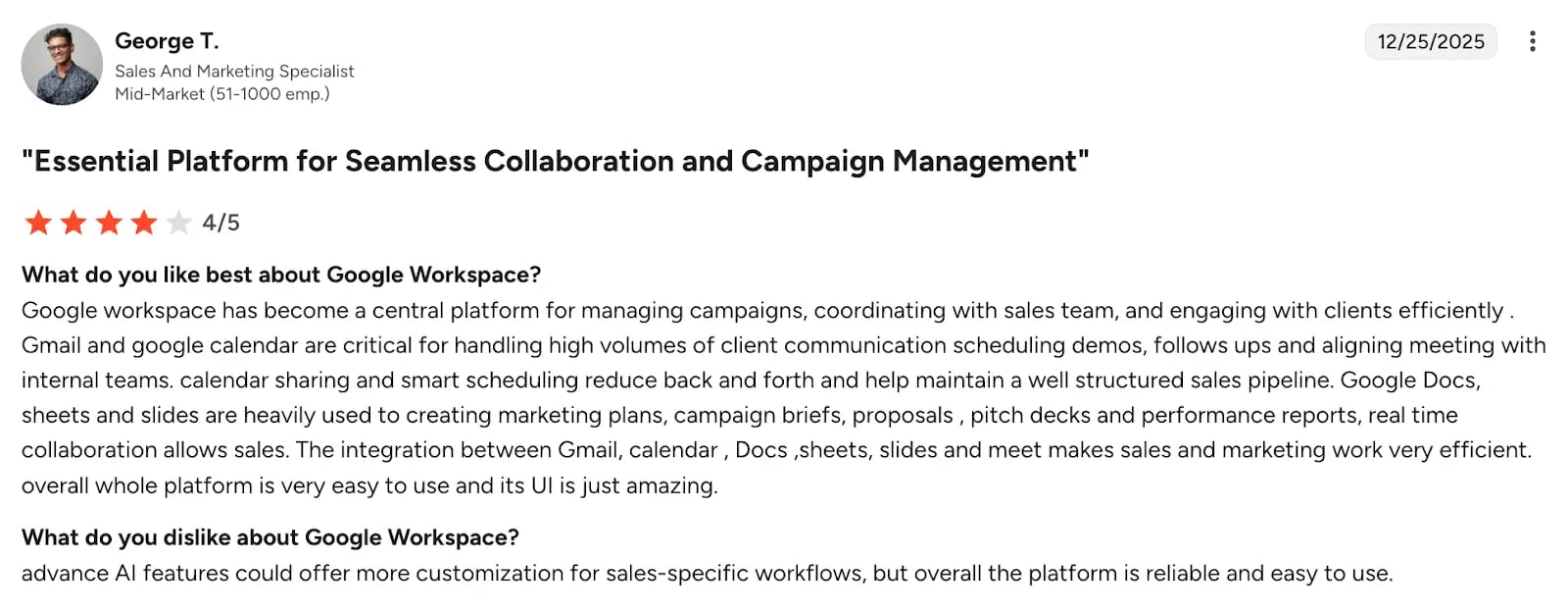 Image of G2 review of Google Forms by George