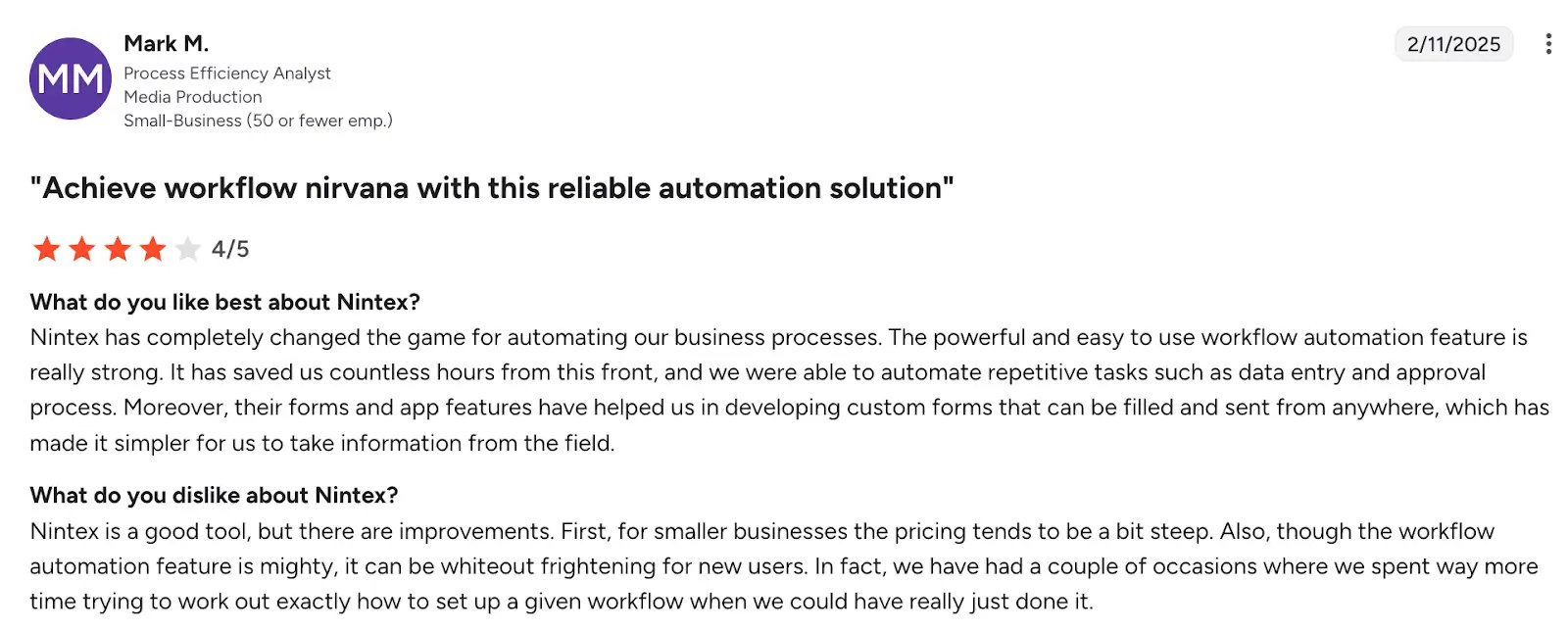 Image of G2 review of Nintex by Mark M