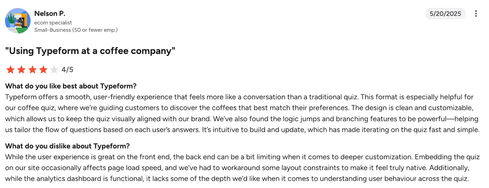 Image of G2 review of Typeform by Nelson P-1