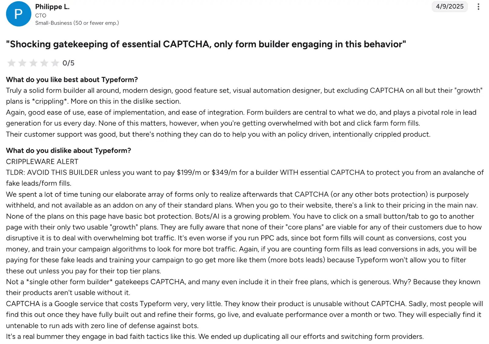 Image of G2 review of Typeform by Philippe L