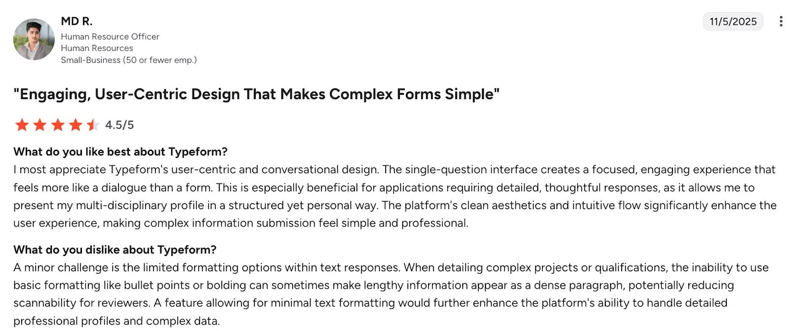 Image of review of Typeform by MD