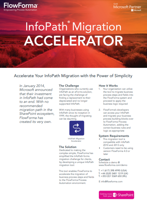 Cover of the InfoPath Migration Accelerator brochure