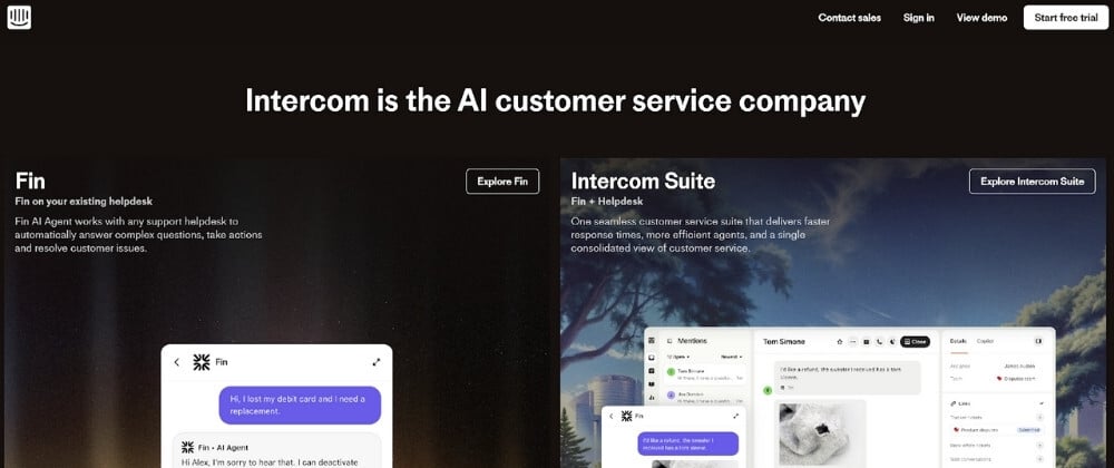 Screenshot of Intercom’s homepage