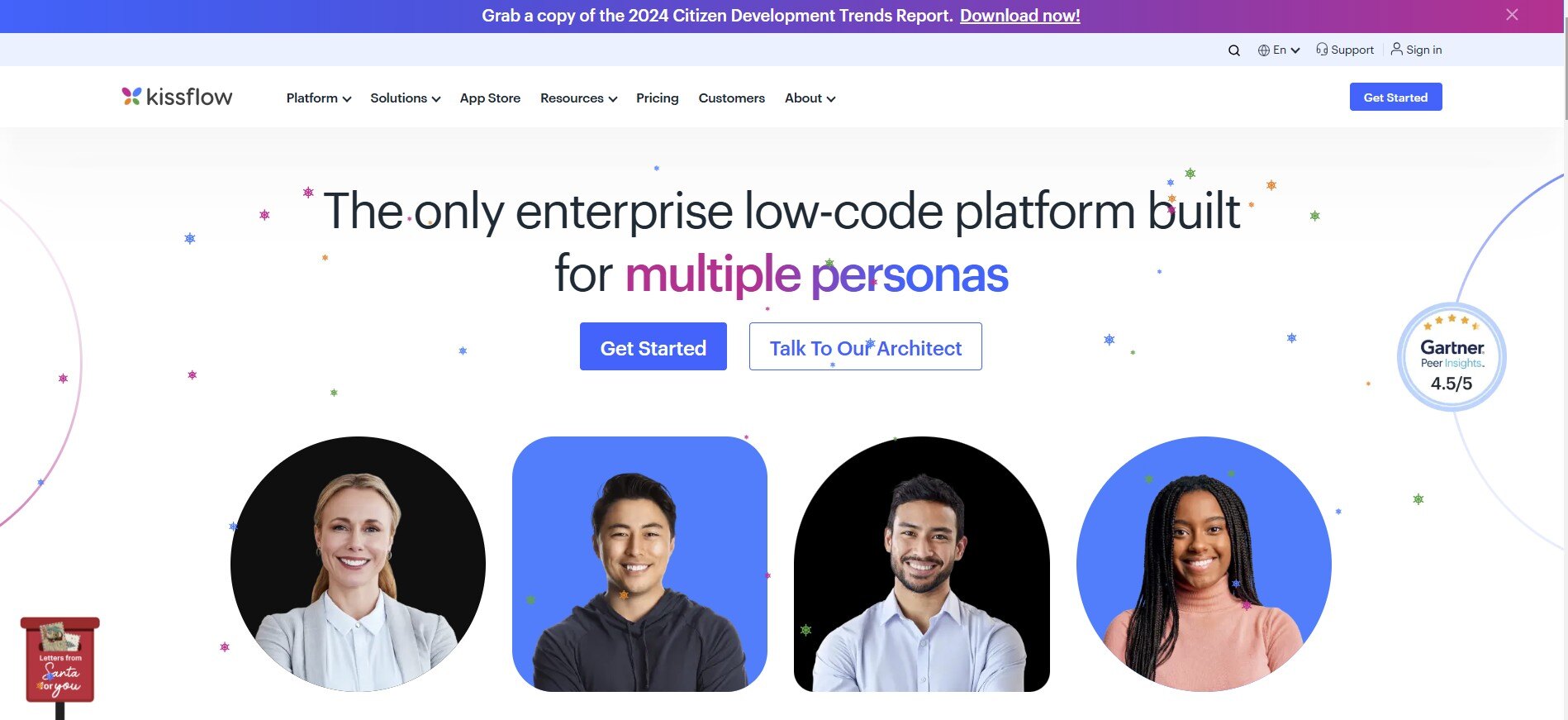 Screenshot of Kissflow’s homepage featuring enterprise low-code automation for diverse personas and industries.