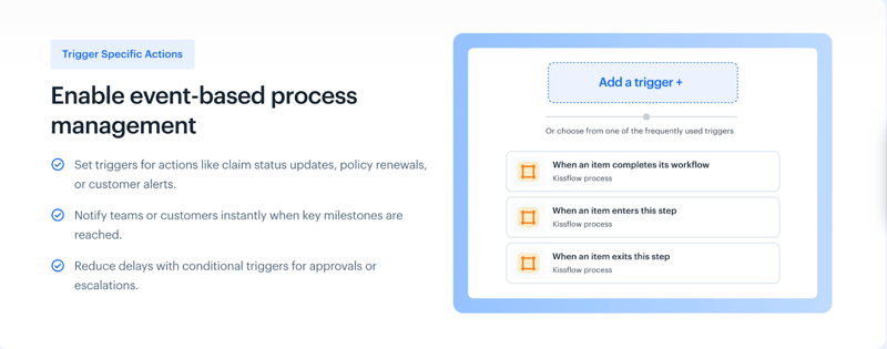 Kissflow's claims automation feature page