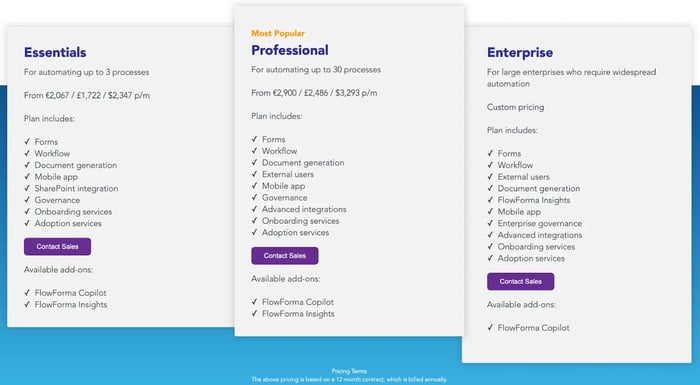 FlowForma’s pricing plans 9