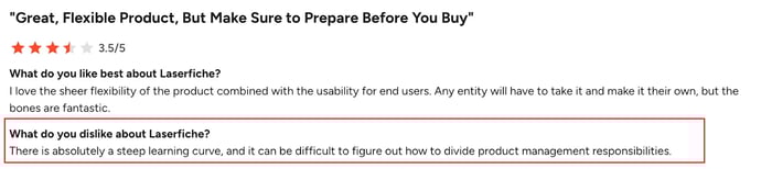 Screenshot of G2 user review of Laserfiche 2