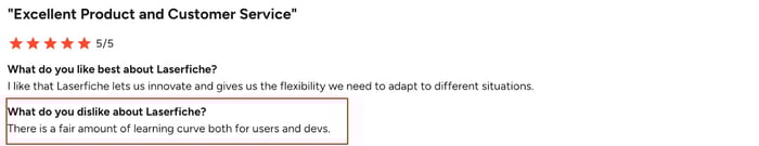 Screenshot of G2 user review of Laserfiche 5