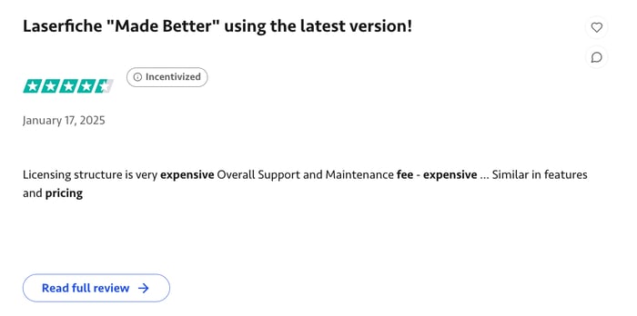 Screenshot of G2 user review of Laserfiche 6-1