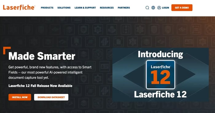 Screenshot of Laserfiche 12’s homepage