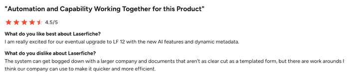 Screenshot of G2 user review of Laserfiche 4