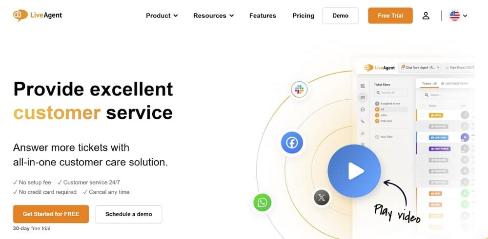 Screenshot of LiveAgent’s homepage